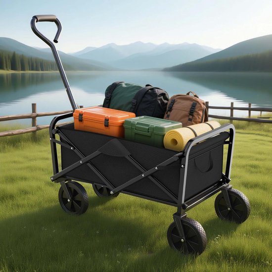 SNJY® Bolderkar Opvouwbaar - Strandkar - Boodschappenkar - Tot 100 KG - 50D x 102B x 114,5H cm - Zwart van Merkloos — afbeelding 2