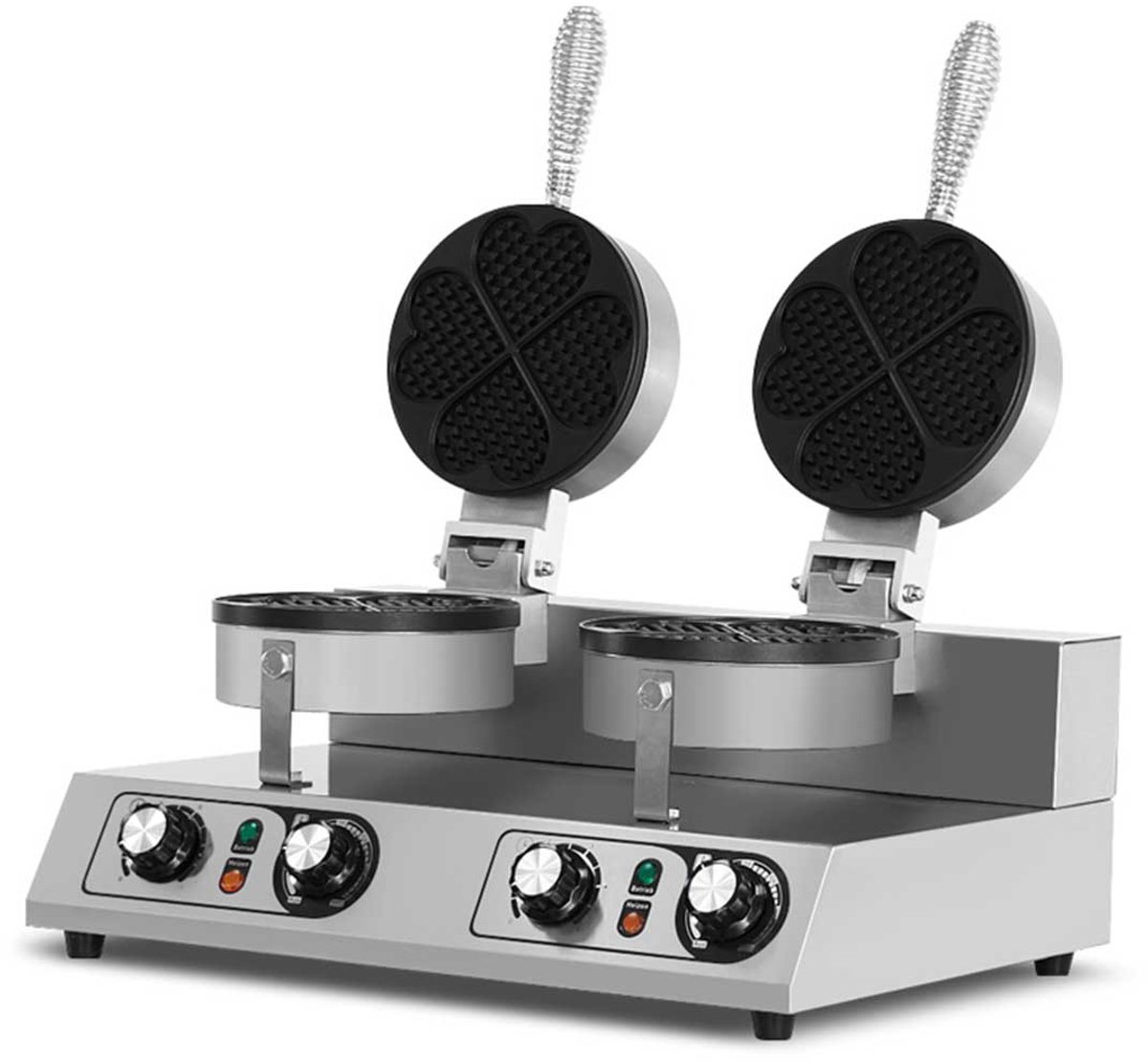 HCB® - Professioneel horeca Wafelijzer voor 2 ronde wafels - met timer - Dubbel wafelijzer - Wafelmaker van RVS / INOX - 38x52x24 cm (DxBxH) - 8 kg - 9617