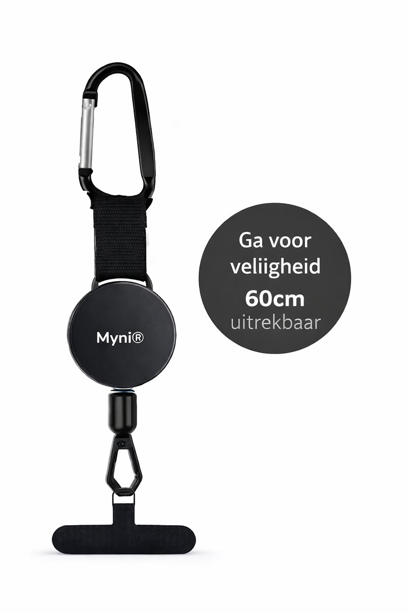 Anti-diefstal Telefoonhouder met Broekclip – Smartphone Veiligheidskoord – Uittrekbaar Koord tot 60 cm – Universele Telefoon Veiligheidslus – Zwart