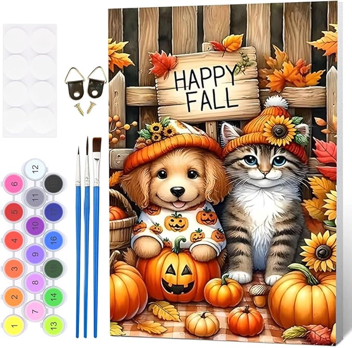 Verf op Nummers voor Volwassenen met Lijst, Halloween Kat en Hond Schilderij op Nummers voor Volwassenen op Canvas, DIY Acryl Verf Schilderij Kit Kunst en Ambachten