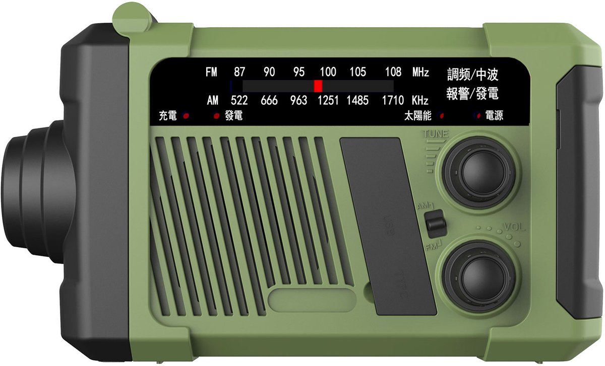 Ynkkvre -Noodradio met Zonnepaneel & Handzwengel – AM/FM Radio met 1800mAh Powerbank, USB-C Opladen, LED Zaklamp & SOS Alarm – Draagbare Emergency Radio voor Camping, Outdoor & Noodsituaties