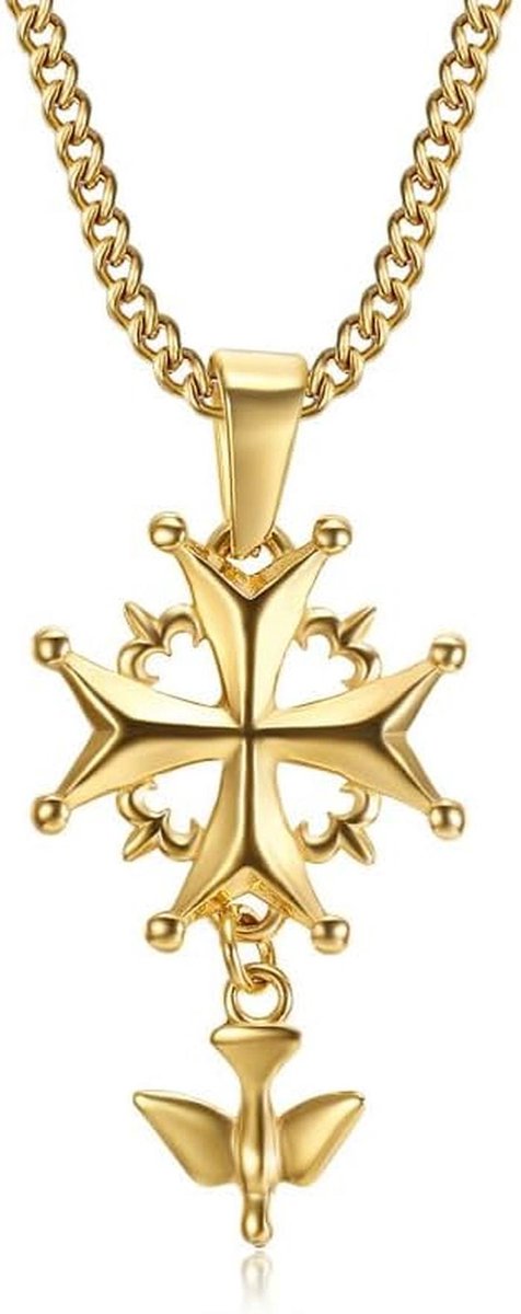 Halsketting met Hugenoten Kruis Hanger voor Dames en Kinderen, Verzilverd Roestvrij Staal
