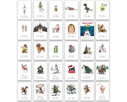 30 Kerstkaarten met grappige woordspelingen - Inclusief enveloppen