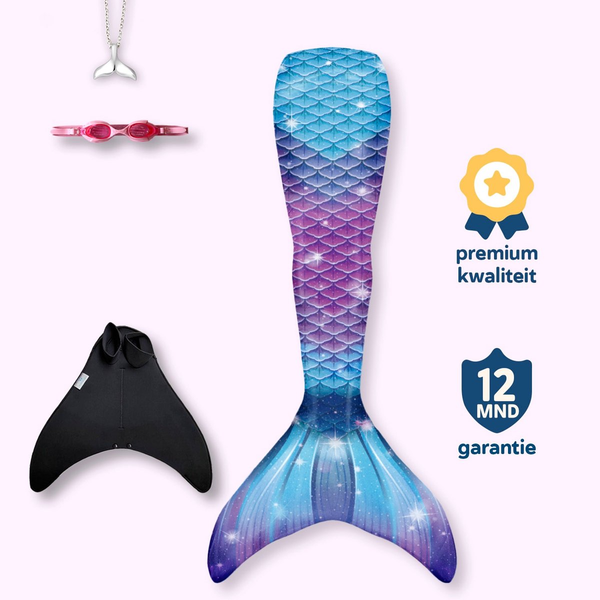 Bol.com Galaxy zeemeerminstaart maat 122-128 - monovin met voetvakken - zwembril en ketting aanbieding