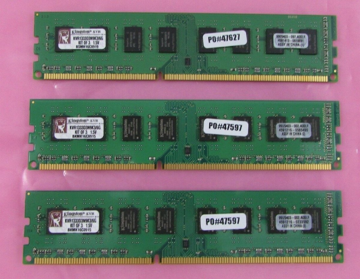 Kingston KVR1333D3N9K3/6G – 6GB (3×2GB) DDR3 1333MHz DIMM Desktop Geheugen-Kit – Betrouwbaar & Triple-Channel-Ready