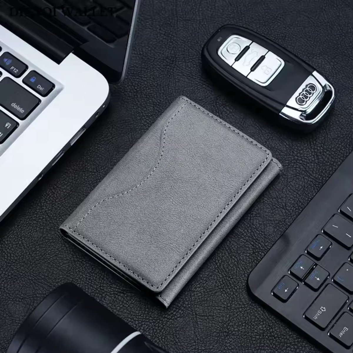 Tech-into - MagSafe Wallet - Magnetische Pasjeshouder - MagSafe Portemonnee - Geschikt voor MagSafe Hoesje of Apple iPhone 12 / 13 / 14 / 15 / 16 ( plus / pro / max ) - Kaarthouder - Grijs - Telefoonstandaard