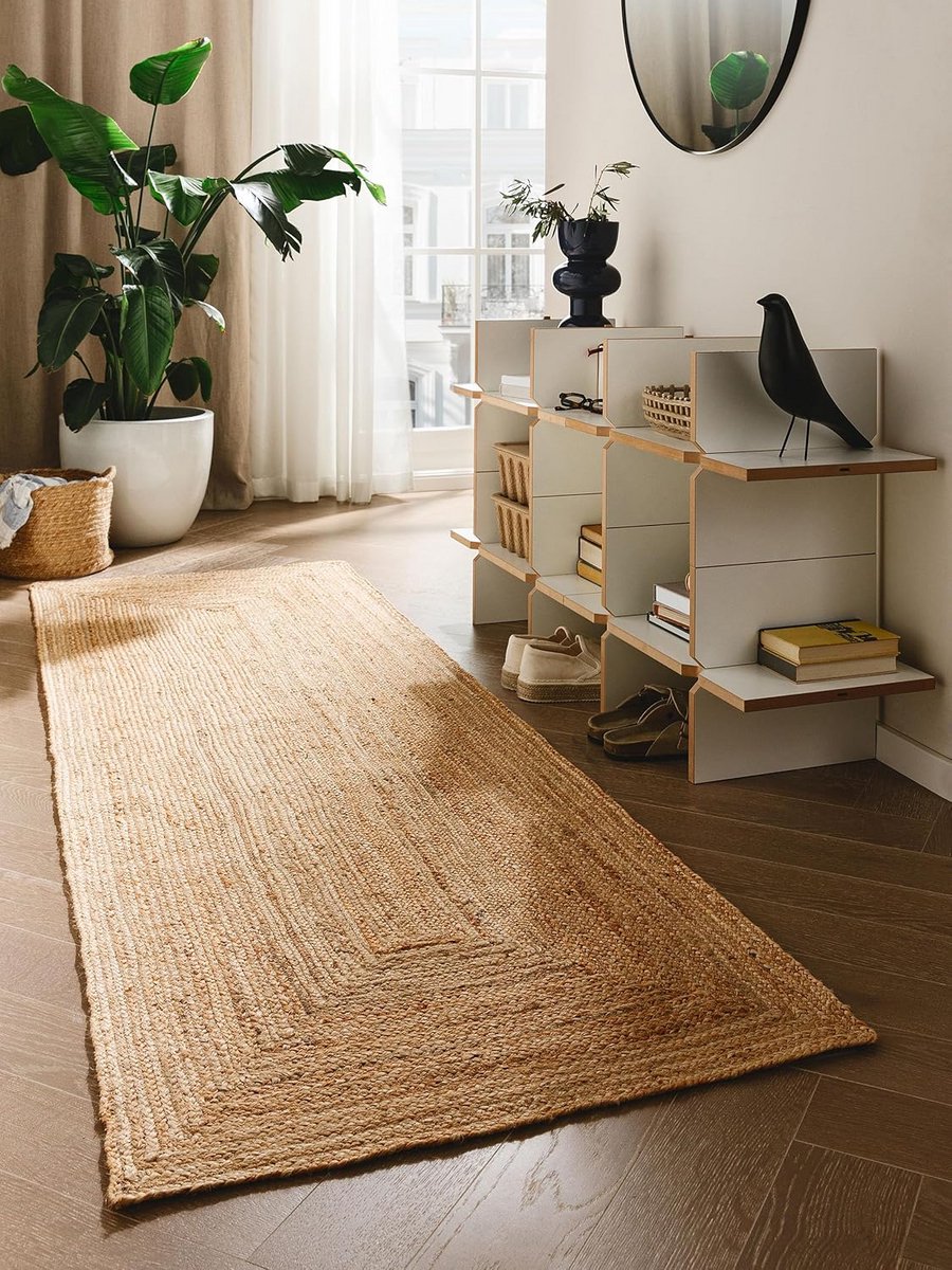 Jute Vloerkleed Handgeweven, Natuurlijk Design, 70 x 200 cm, Woonkamer, Ovale, Rond & Rech