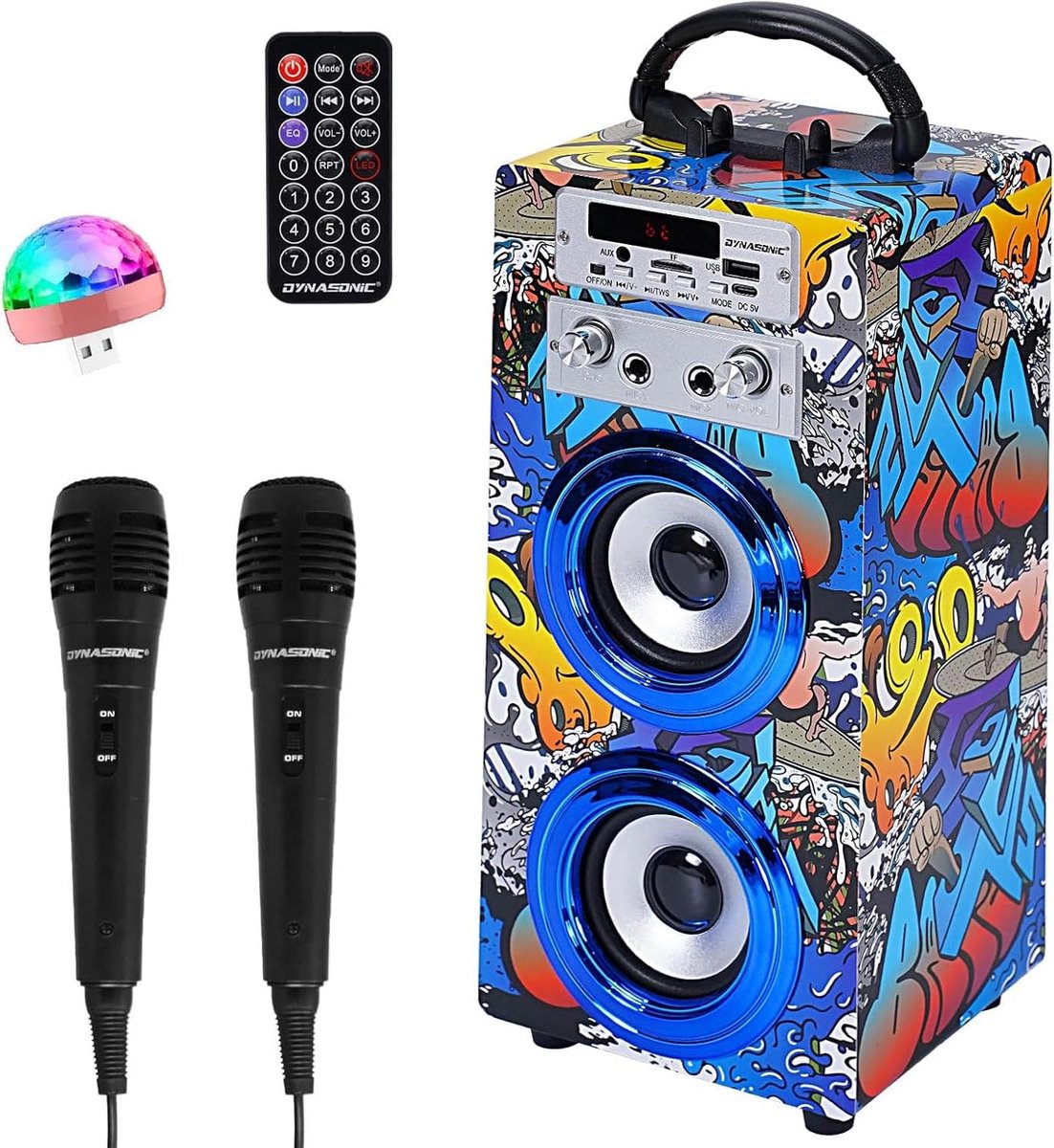 Draagbare Karaoke Machine met LED Verlichting, 2 Microfoons, Bluetooth, USB en SD Reader - Ideaal voor Kinderfeestjes en Gezellige Avonden