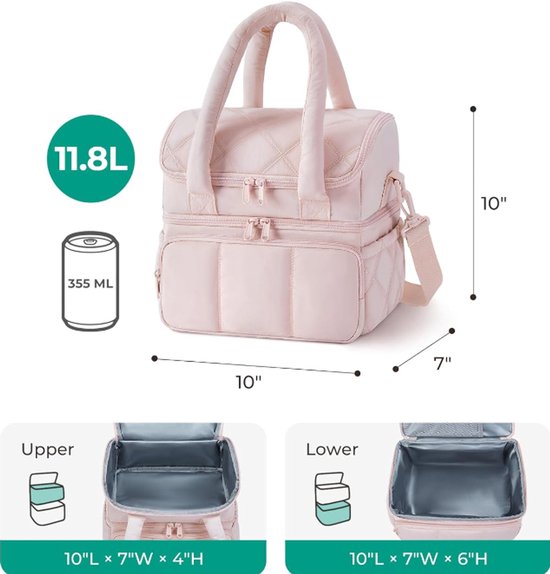 Koeltassen - Lunchtas - Handvat Riem - Koeltas - Lunch Bag - Geïsoleerde Koeltas - Picknicktas - Geschikt voor werk, kantoor, reizen en picknicks（Roze） van Merkloos — afbeelding 2
