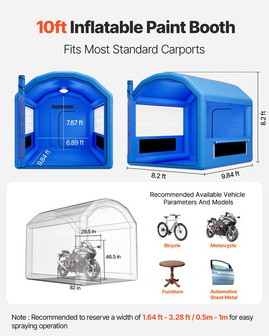 VEVOR Opblaasbare Spuitcabine 3 x 2,6 x 2,6 m, Spuitcabine Tent met 550 W Blower & Luchtfiltersysteem, Rond Dak, PVC, Spuiten voor Metalen Onderdelen van Motorvoertuigen, Blauw — afbeelding 4