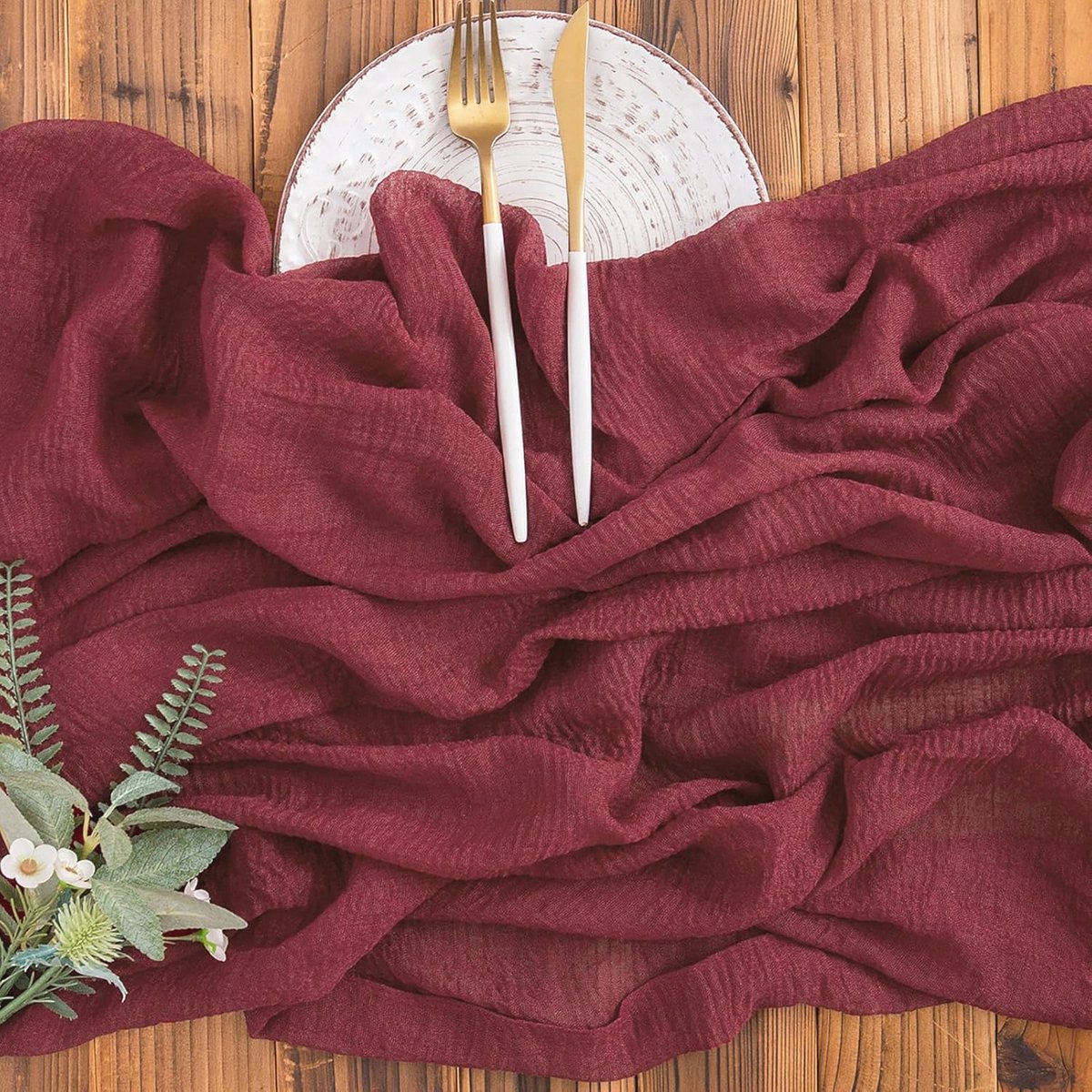 Tafelloper Mousseline Bordeaux 80cm x 400cm - Wasbare Tafeldecoratie voor Feesten