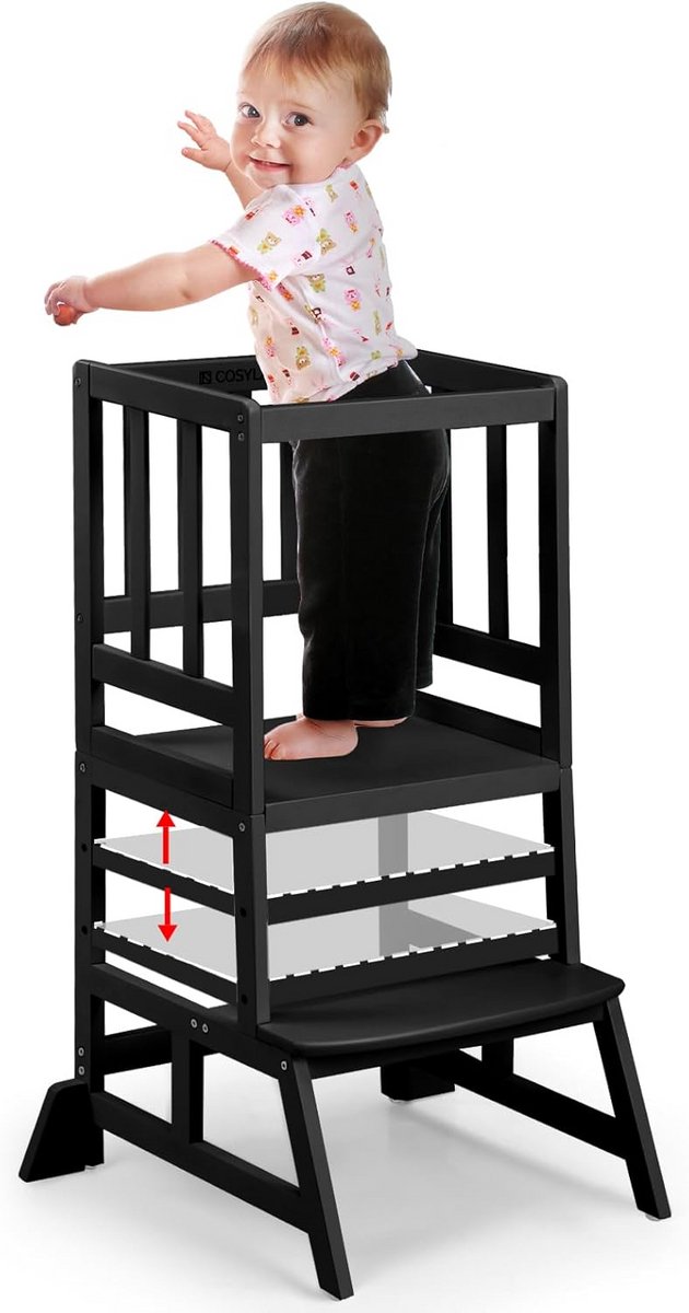Leertoren voor Kinderen - Kinderstoel van Bamboe voor Keuken en Kinderkamer - Veilig en Verstelbaar met Antislipmatten en Kantelbeveiliging