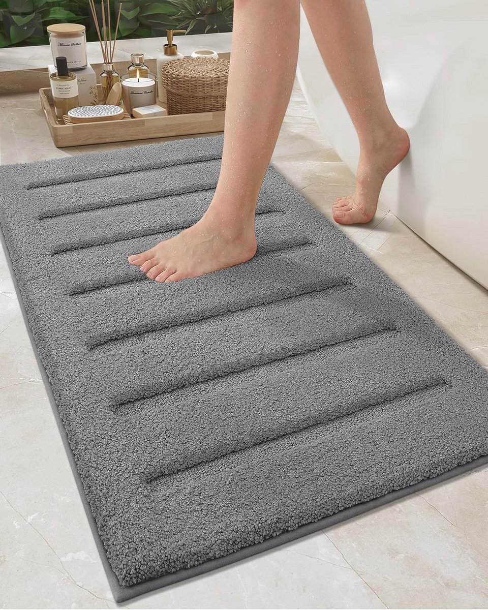 Antislip Wasbare Badmat - 44 x 76 cm Donkergrijs - Super Absorberend en Zacht Badkamertapijt