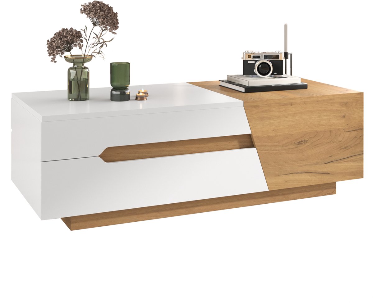Clruro Uittrekbare Salontafel - Woonkamermeubel - Bijzettafel met Kleurenblok - MDF - Zwart/Wit
