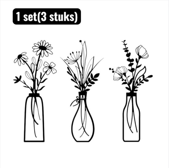 1 ensemble（3 pièces） - Décoration - Panneaux muraux - Vases muraux en métal - Décoration murale 3D - Design industriel ou moderne pour salon et chambre à coucher - Zwart