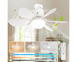 MUPOO Plafondventilator met verlichting met Afstandsbediening - Ø52 cm - Dimbaar - 3 CCT Lichtkleuren - 3 Snelheden - Timer - Geheugenfunctie - E27 Fitting - Compact - Slaapkamer Keuken Woonkamer Garage (Wit)