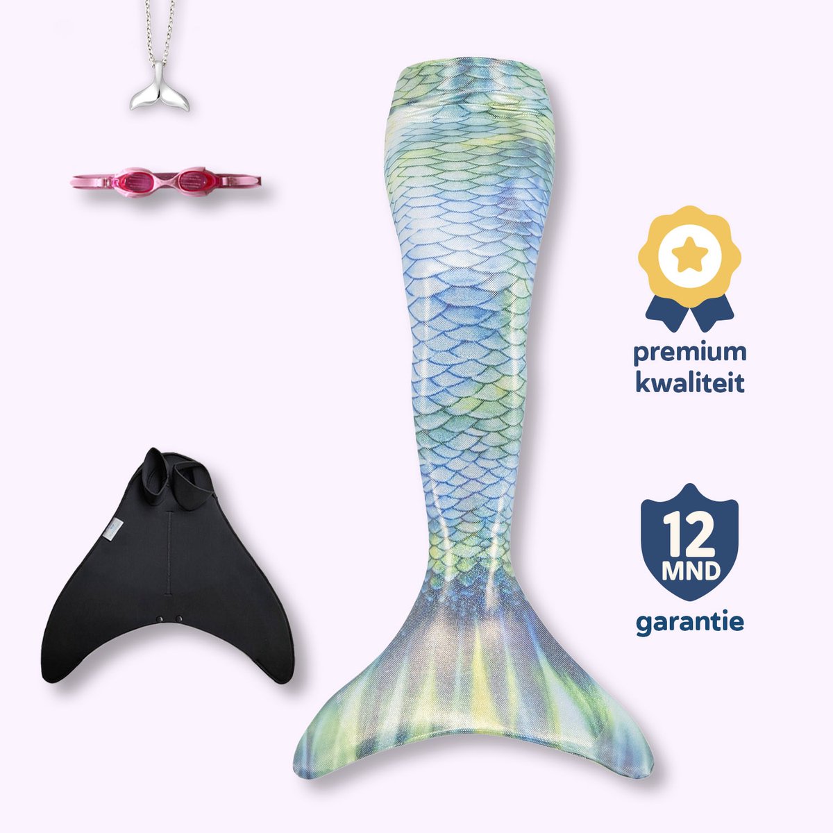 Bol.com Serena zilveren zeemeerminstaart maat 134-140 - monovin met voetvakken - zwembril en ketting aanbieding