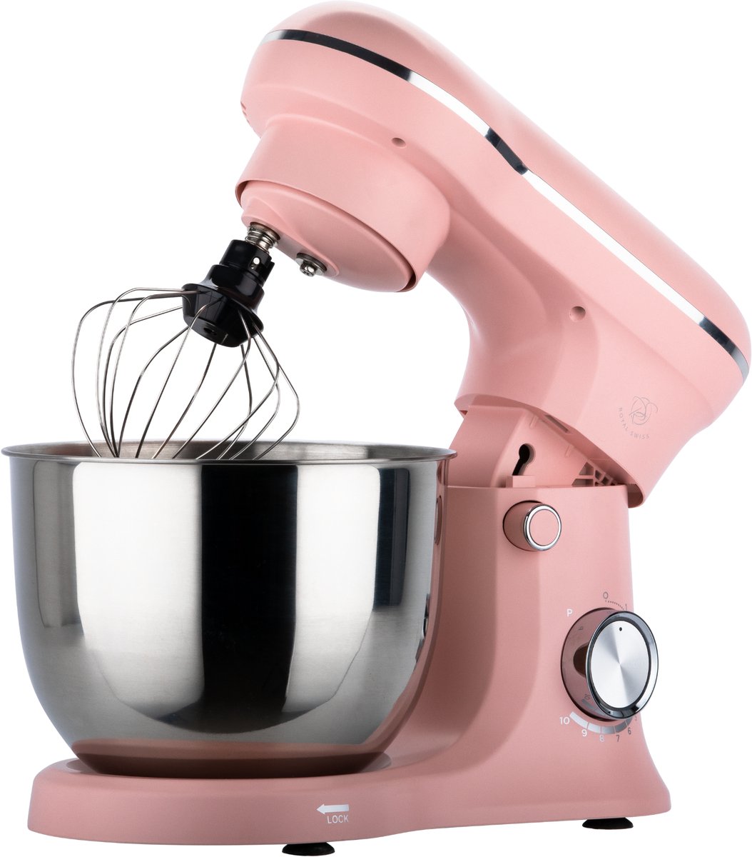 Royal Swiss Keukenmachine 5 l – 1500 W – 10 snelheden pulsfunctie | planetaire beweging 360° | roestvrijstalen kom en spatwaterdicht deksel – stil (≤ 78 dB) – elegante crèmekleur