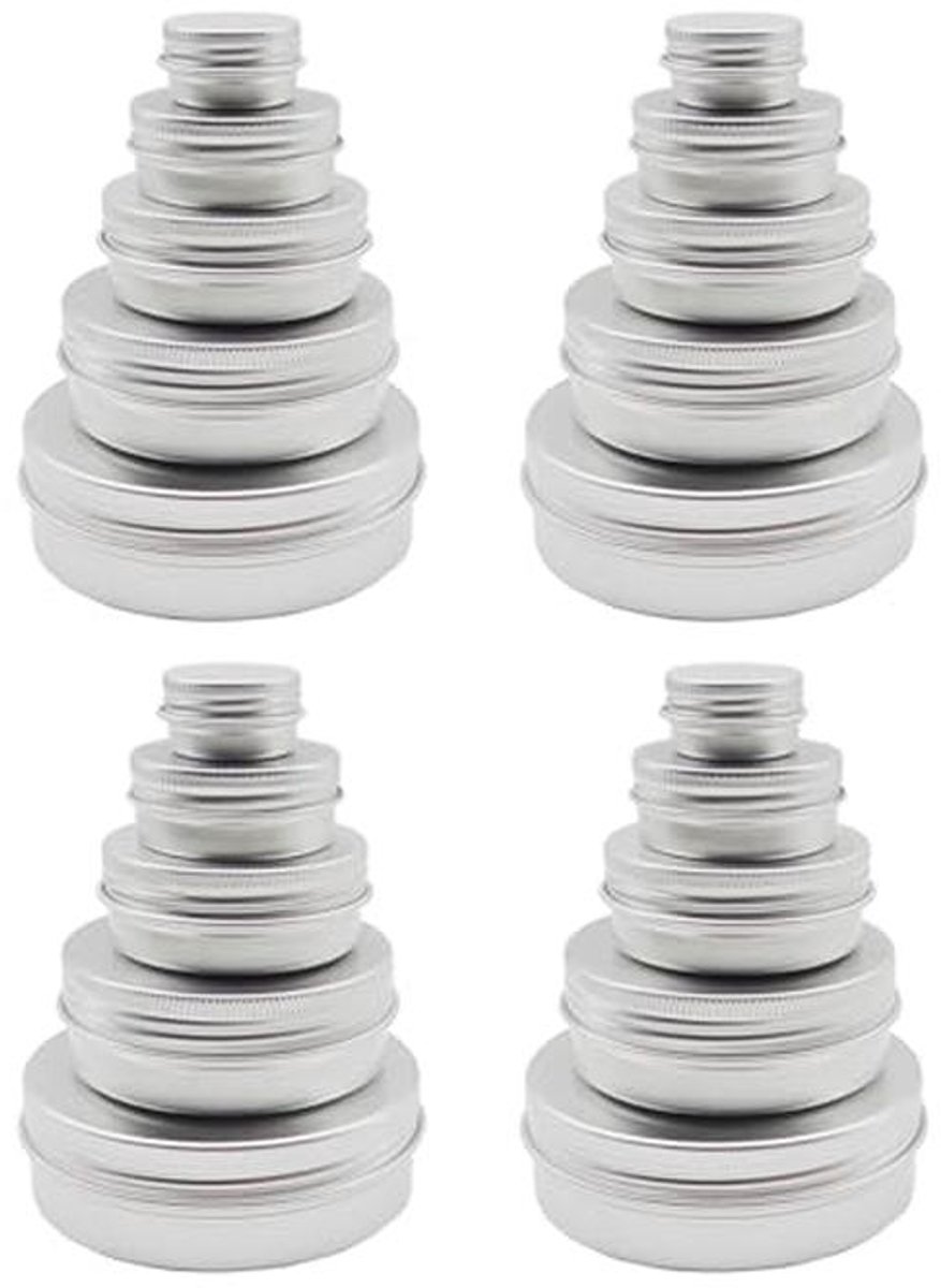 20 stuks Aluminium Blikken Potten voor Cosmetica en Opslag - Reispotten 5ml tot 100ml