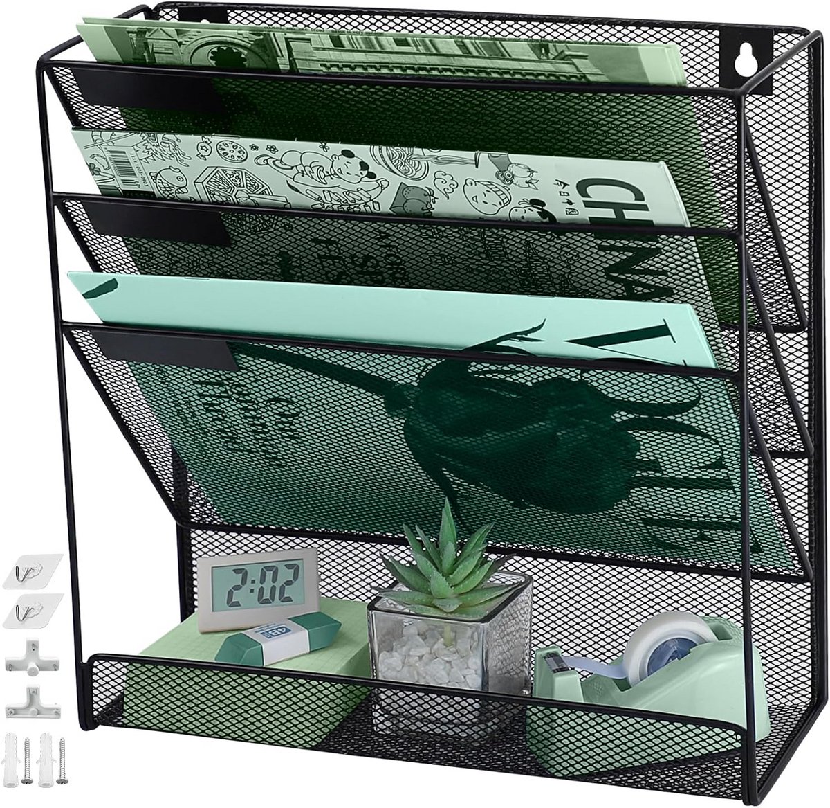 3 zakken muur organizer met bodem - zwart