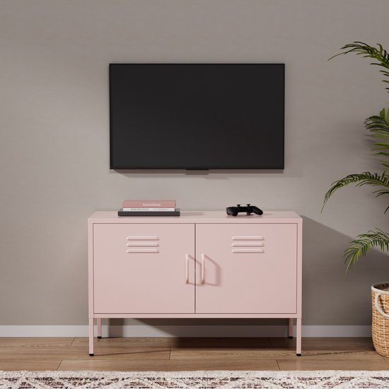 Lendo Online TV Meubel - TV kast - Dressoir voor woonkamer - Industriële Kast met verstelbare planken - Industrieel - Kasten - 100x40x65 cm (LxBxH) -Gepoedercoat staal - Metaal - Roze