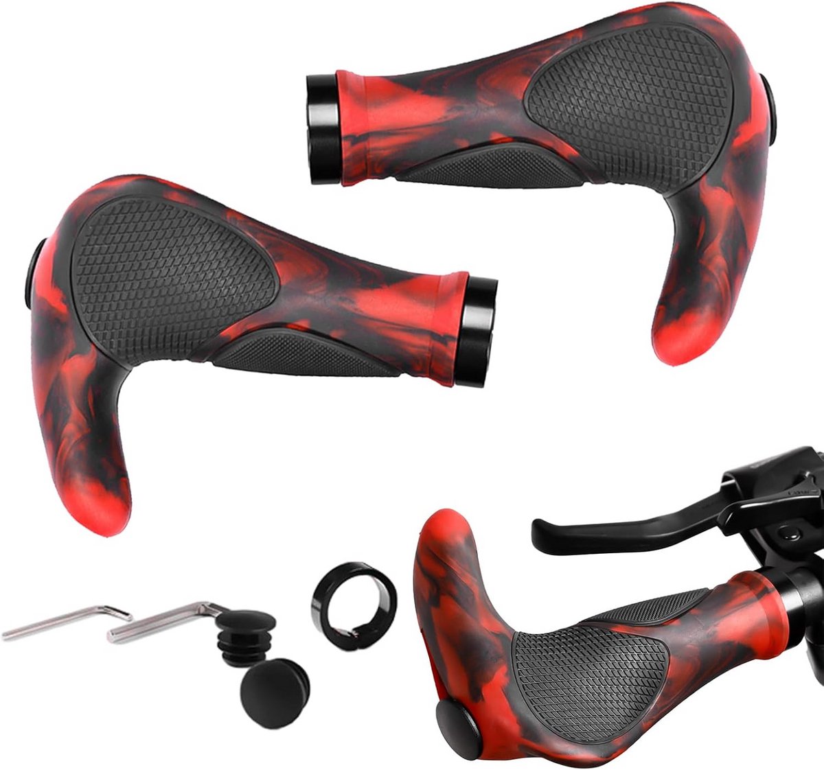 Ergonomische Fietsstuurgrepen Zwart/Rood - Antislip Rubberen Handvatten met Montagegereedschap
