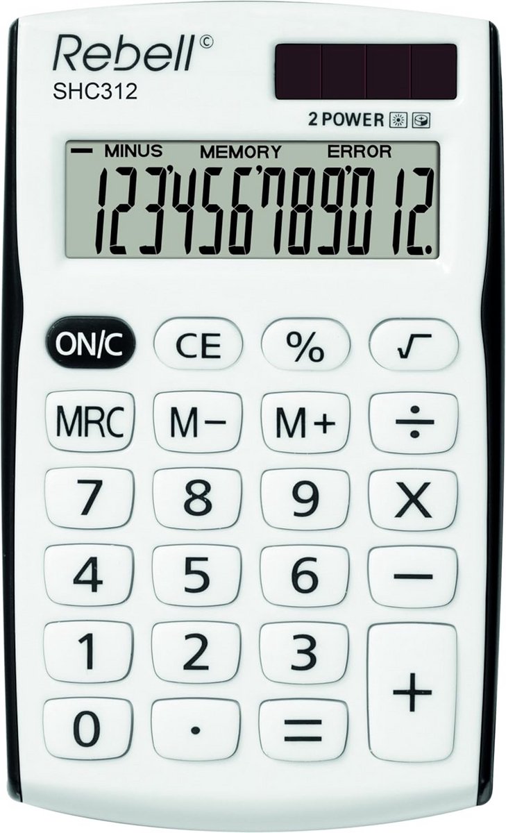 Rekenmachine 12 Cijfers - Compact Kantoor & Studie - Zwart/Wit