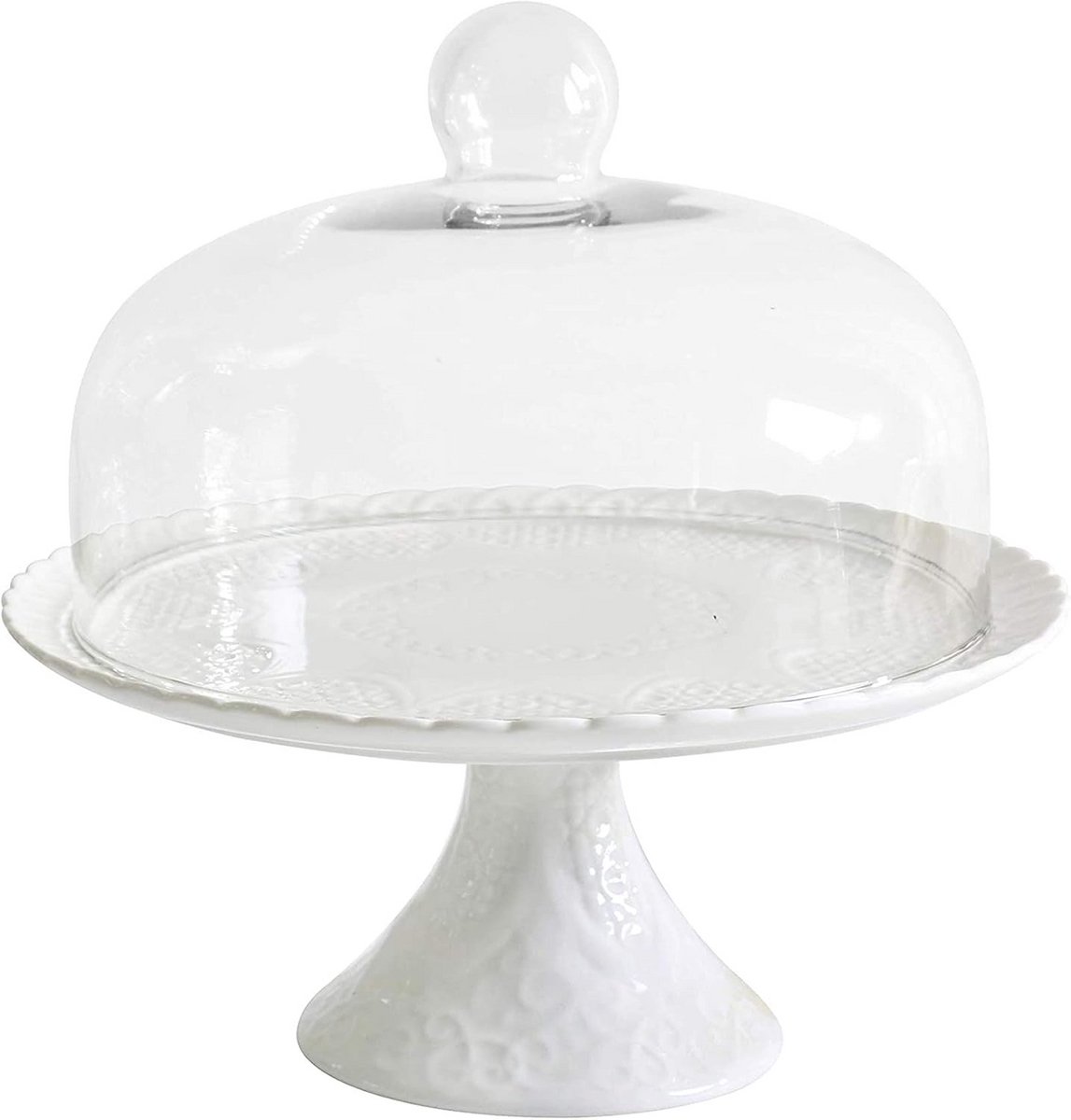Elegante Porseleinen Taartplateau met Glazen Stolp - Gebak & Cupcake Display Standaard