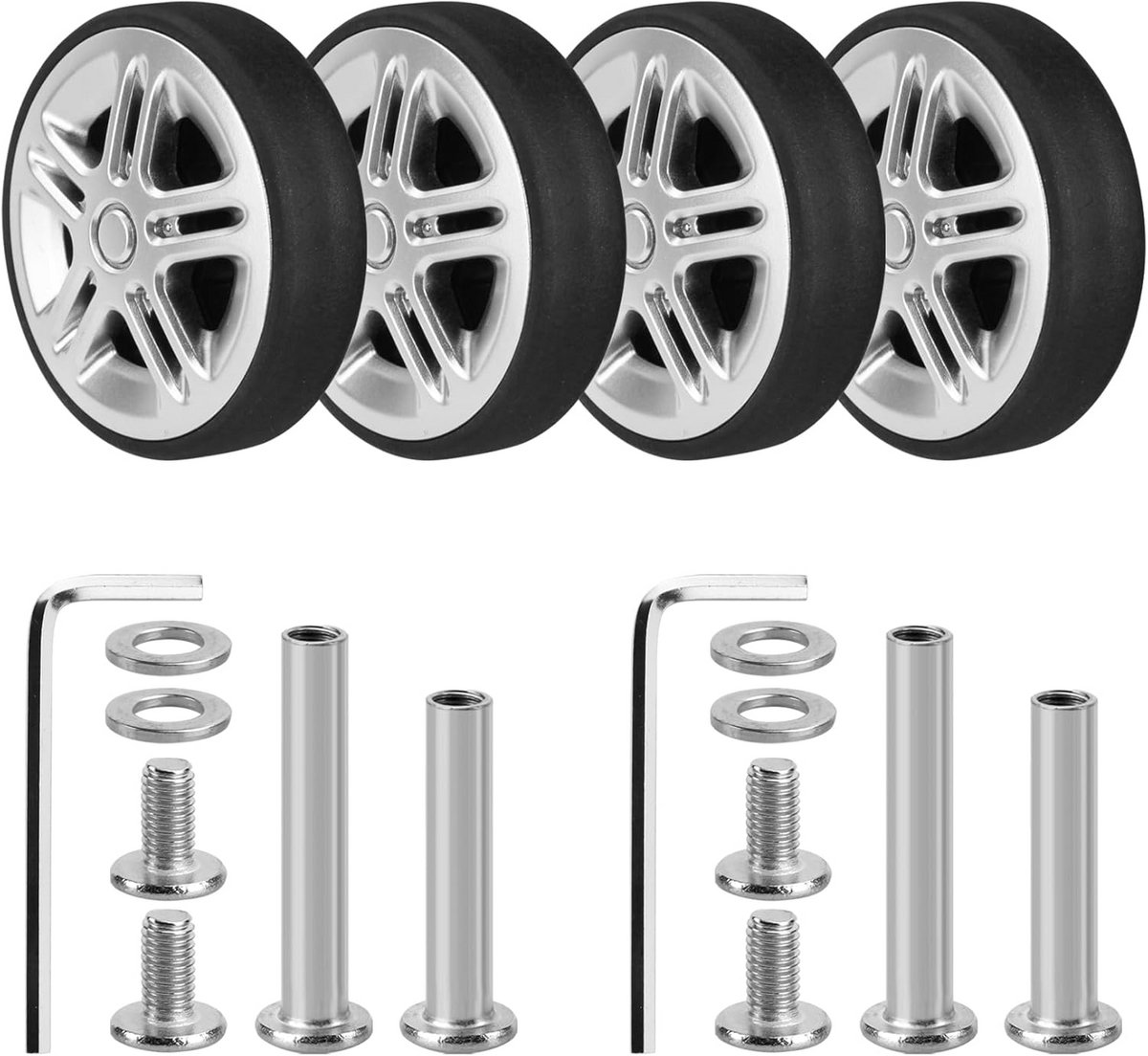 Set van 4 Vervangende Bagagewielen, 50x11mm, Zwart, Slijtvast Rubber