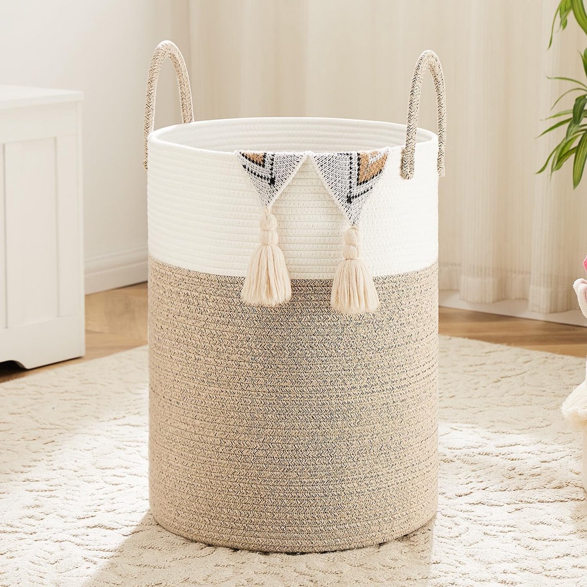 Grote Geweven Wasmand van Katoenen Touw voor Wassen en Opslag