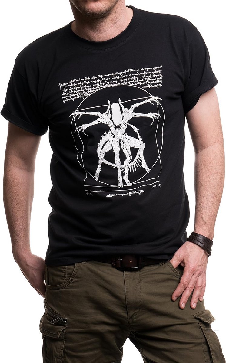 Grappig T-Shirt Heren Korte Mouwen met Da Vinci Alien Opdruk - Katoen
