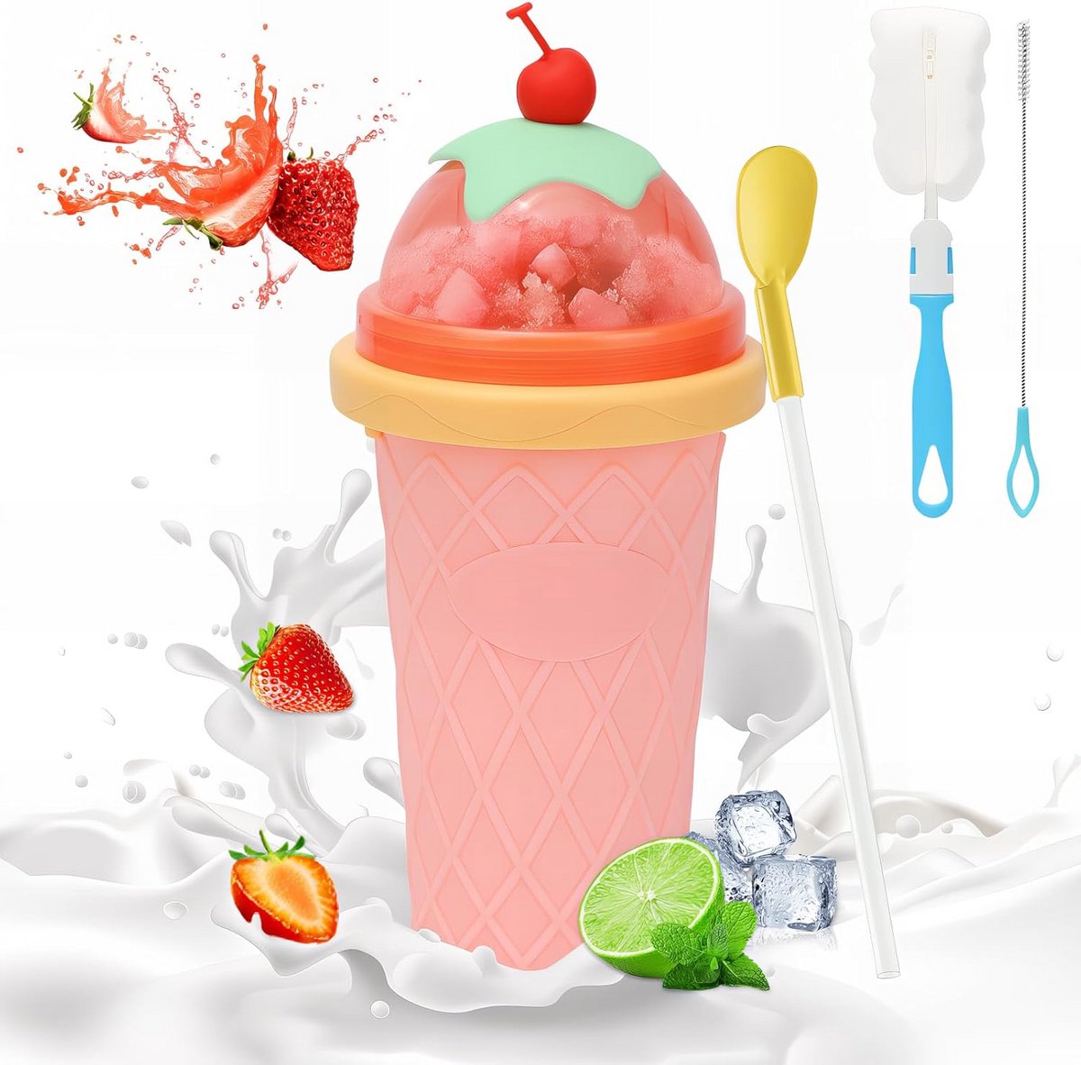 Slushy Maker Beker Herbruikbaar 2-in-1 met Rietje voor Zelfgemaakt IJsdessert