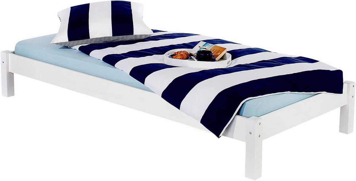 Stevig Futonbed Massief Grenen Wit 90x200 cm - Modern Bedframe zonder Hoofdeinde