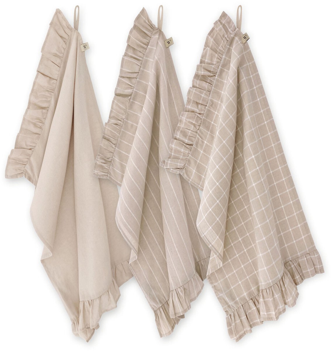Walra Keukenset Lovely Linen Ruffles - 3x 50x70 - 50% Katoen (BCI) / 50% Linnen - Naturel