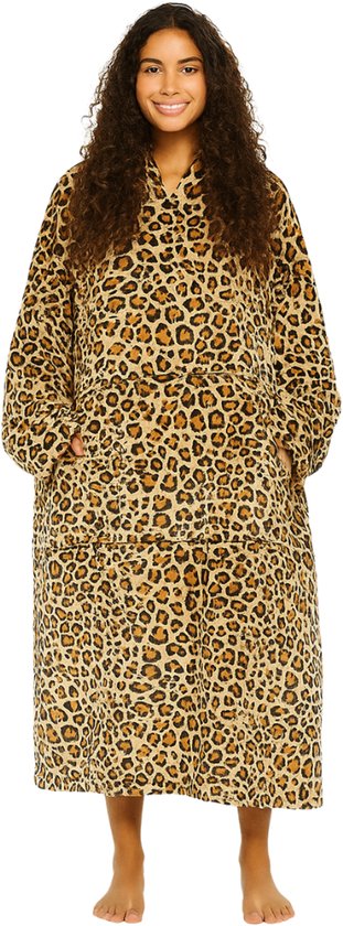 Panter hoodie blanket - Extra Lang 120cm - fleece deken met mouwen en capuchon – Oversized hoodie deken met mouwen – Draagbare deken - Fleece deken – Fleece TV deken – Plaid met mouwen – Warm & zacht – Fleece poncho - panterprint - Badrock
