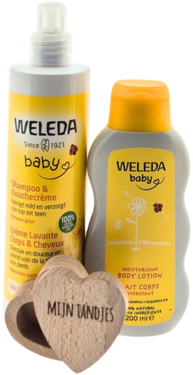 Weleda Baby Cadeauset Verzorging met Tandjes bewaardoos – Luxe Verzorgingsset | Wellness Giftbox | Verwen Cadeaupakket voor Baby's