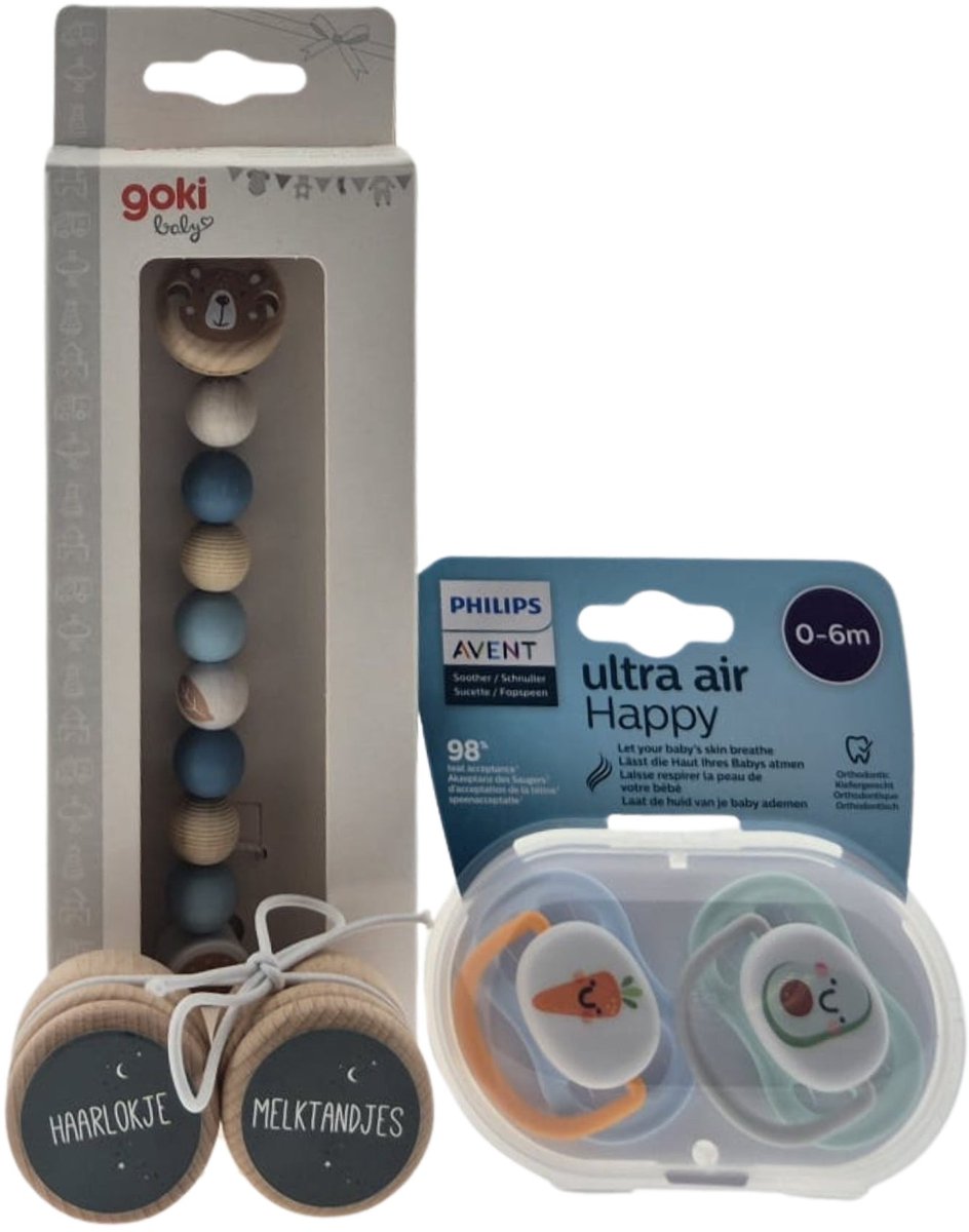 Avent Kraamcadeauset met Fopspeen - Ketting Blauw - Haarlokje en Melktandjes doosjes – Luxe Cadeauset | Giftbox | Perfect Geschenk voor Iedereen