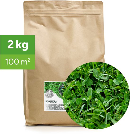 Semences de gazon MRS au micro-trèfle - 2 kg pour 100 m² - Pelouse verte toute l'année - Moins d'engrais nécessaire - Résistant à la sécheresse et à un usage intensif - Convient à l'ombre et au soleil