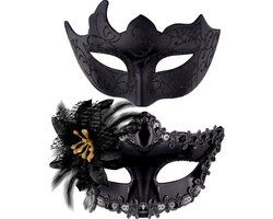 Maskers - Kerstmaskers - 2 stuks Venetiaans masker in koppelstijl, maskerade oogmaskers voor vrouwen en mannen, geschikt voor Halloween kostuumfeest carnaval