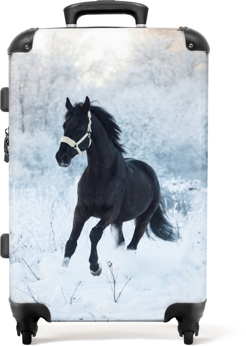 NoBoringSuitcases.com - Grote koffer - Paard - Winter - Sneeuw - Portret - Kinderen - Kinderkoffer geschikt voor jongen en meisjes - Reiskoffer met 4 wielen - Trolley op wieltjes - Rolkoffer groot kinderen - 72 liter - Ruimbagage valies 20kg