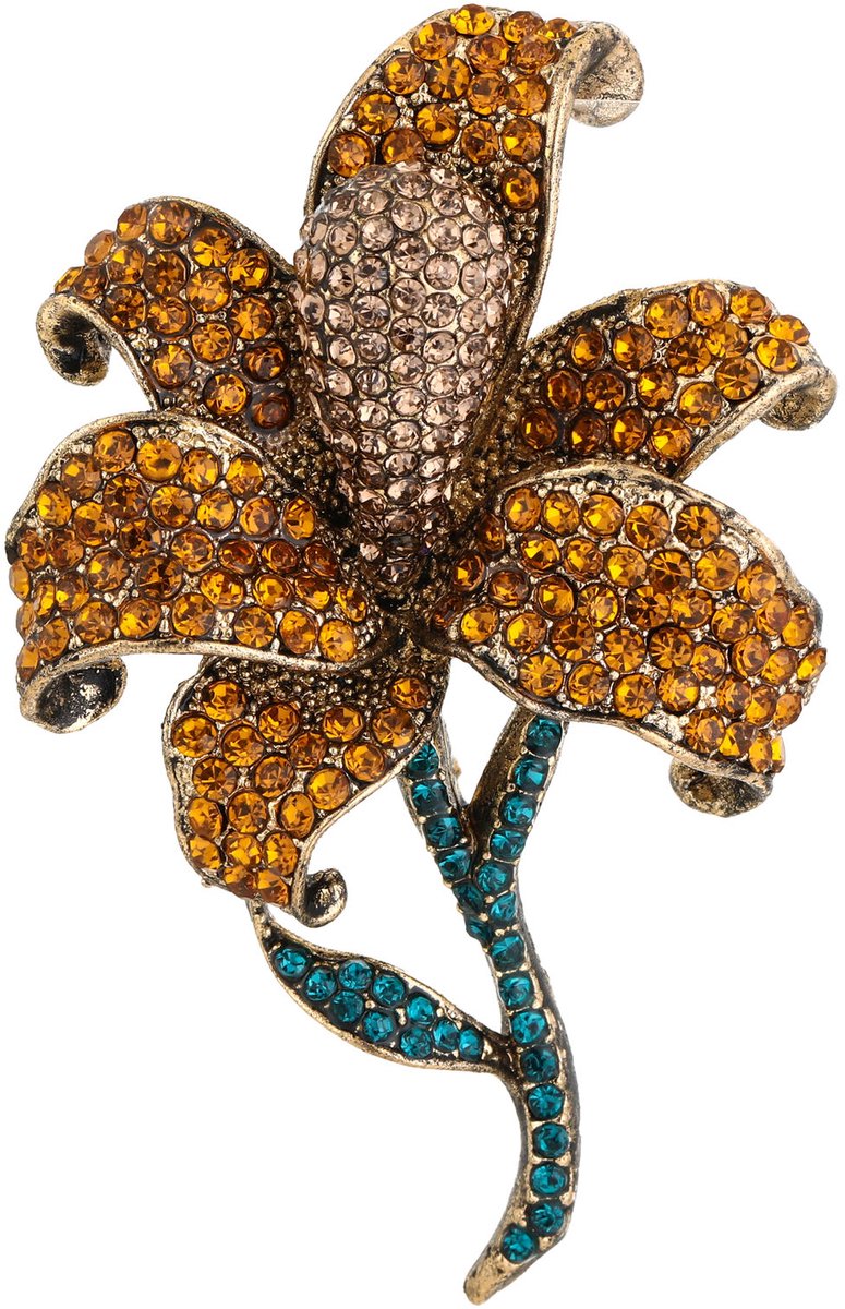 Broche bloem - Michelle Bijoux - Dames broche - Dames sieraden - Broche met bloem - Geel - Stainless Steel (verkleurt niet!) - Kerst sieraden - Kerst cadeau - Sinterklaas - Moederdag - Valentijn - Broches - December cadeau