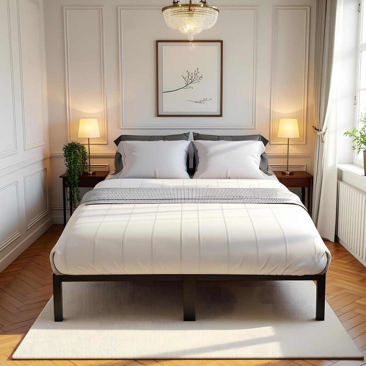 EGGREE Gereedschapsloze montage vereist Bedframe 140 x 200 cm met lattenbodem - Geen lawaai - Tweepersoonsbed - Zwart