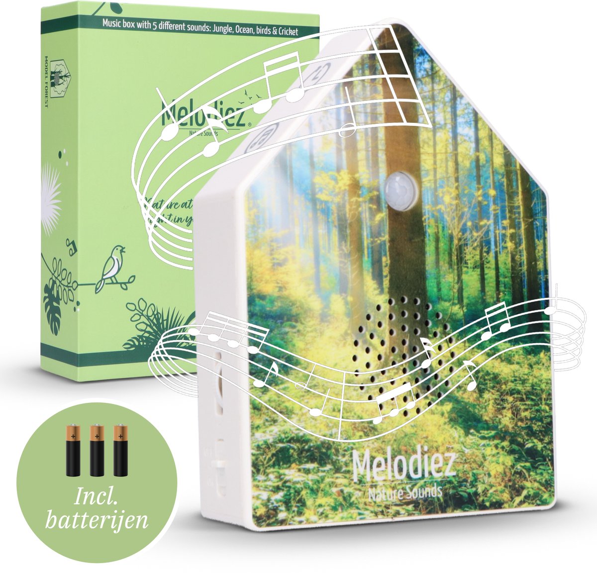 Melodiez Vogelhuisje Met Geluid - Box Incl. Batterijen en 5 Natuurlijke Vogel, Oceaan, kre