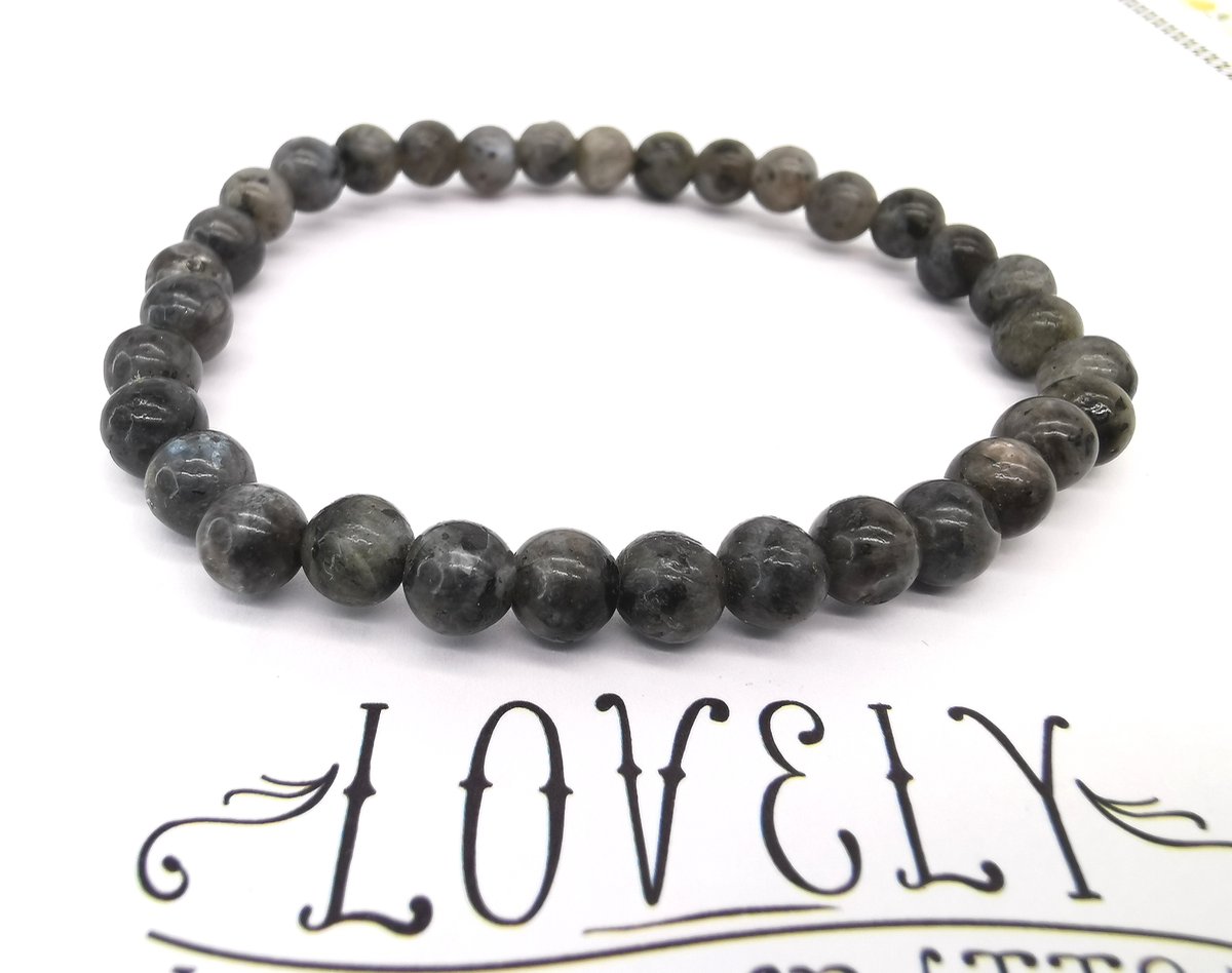 Armband – Edelsteen - Grijze Labradoriet- 6mm Kralen - 20 cm - sterk beschermende en spirituele steen.