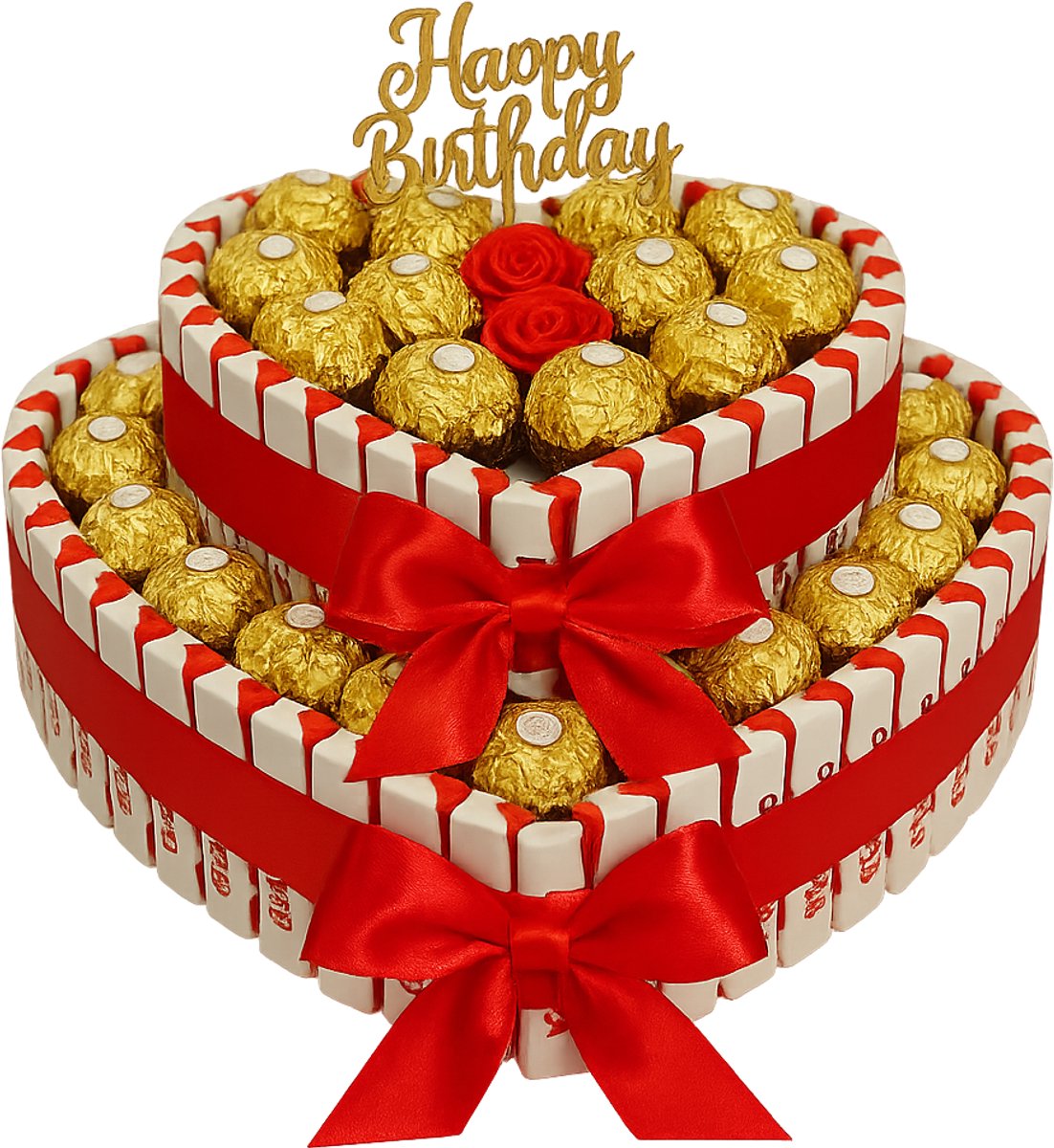 Hartvormige chocoladecadeautaart met Ferrero en Kinder
