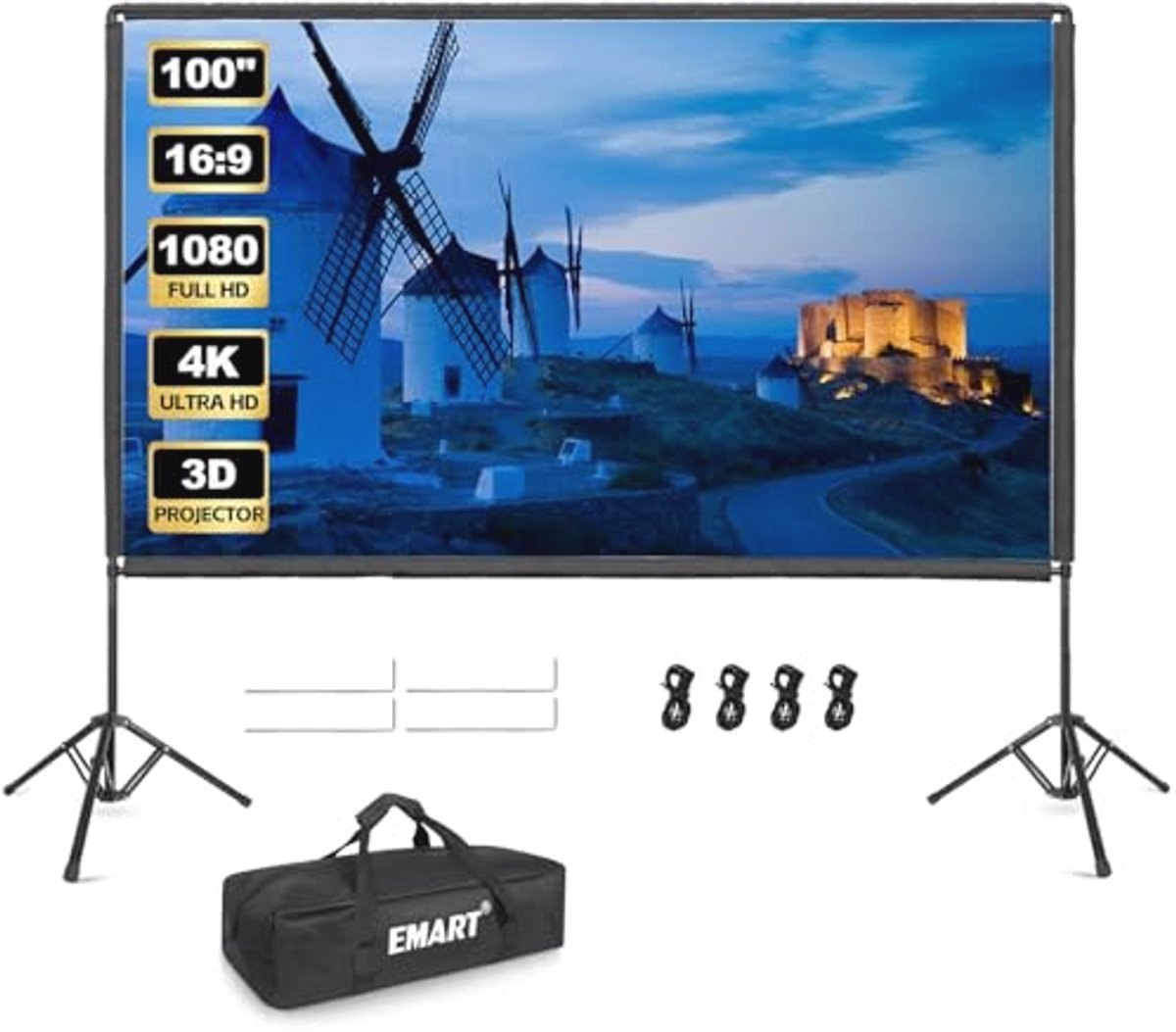 Buitenprojectorscherm 100 inch - Draagbaar 4K HD Filmscherm met Standaard voor Thuis en Tuin