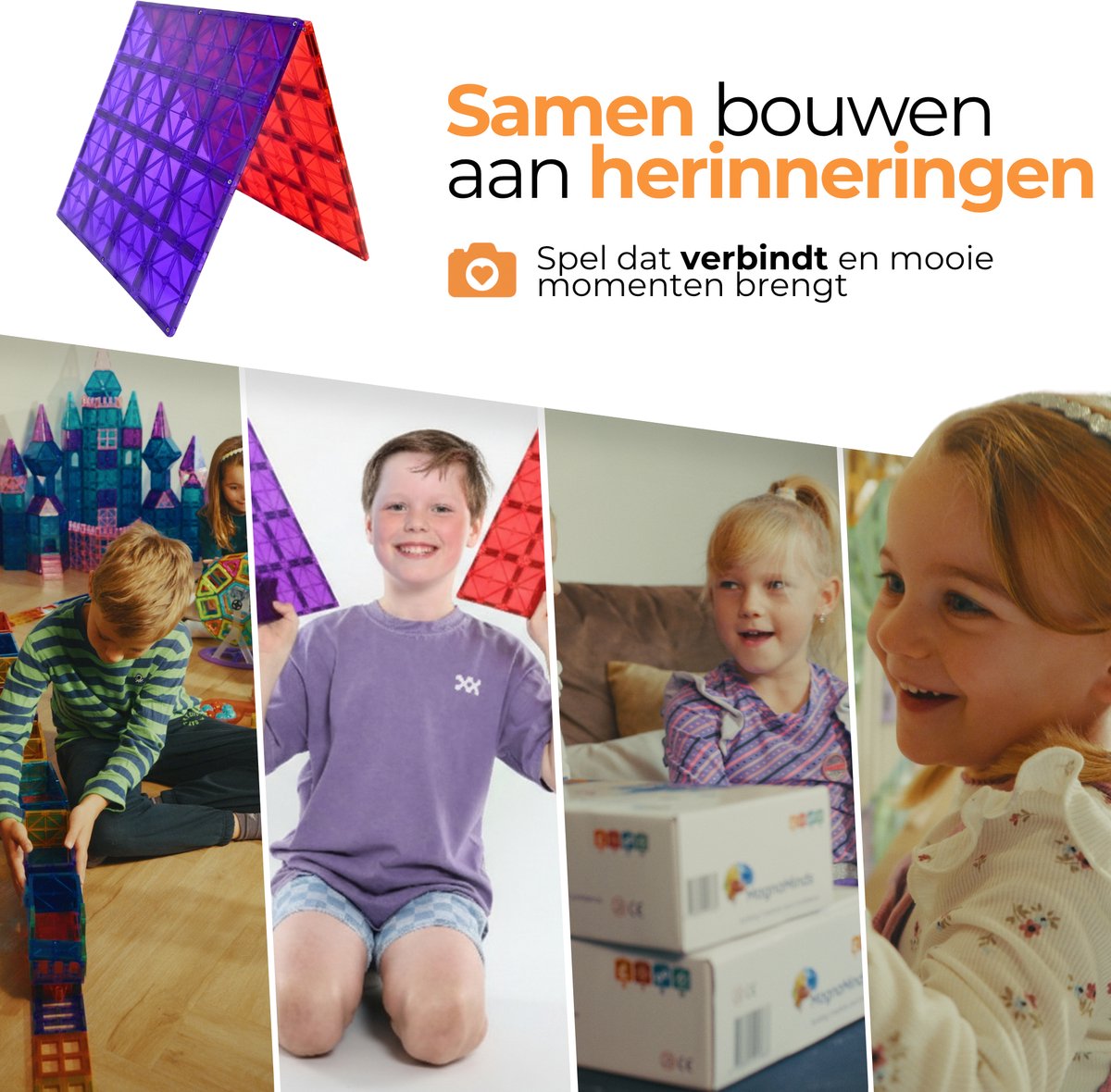 Magna Minds - Magnetisch Speelgoed - Uitbreidingsset - Basisplaten - Rood&Paars - 2 stuks - Magnetic Tiles - Constructie speelgoed - Magnetische tegels - Montessori speelgoed - Magnetic toys - Magnetische bouwstenen - Speelgoed Kinderen — afbeelding 5