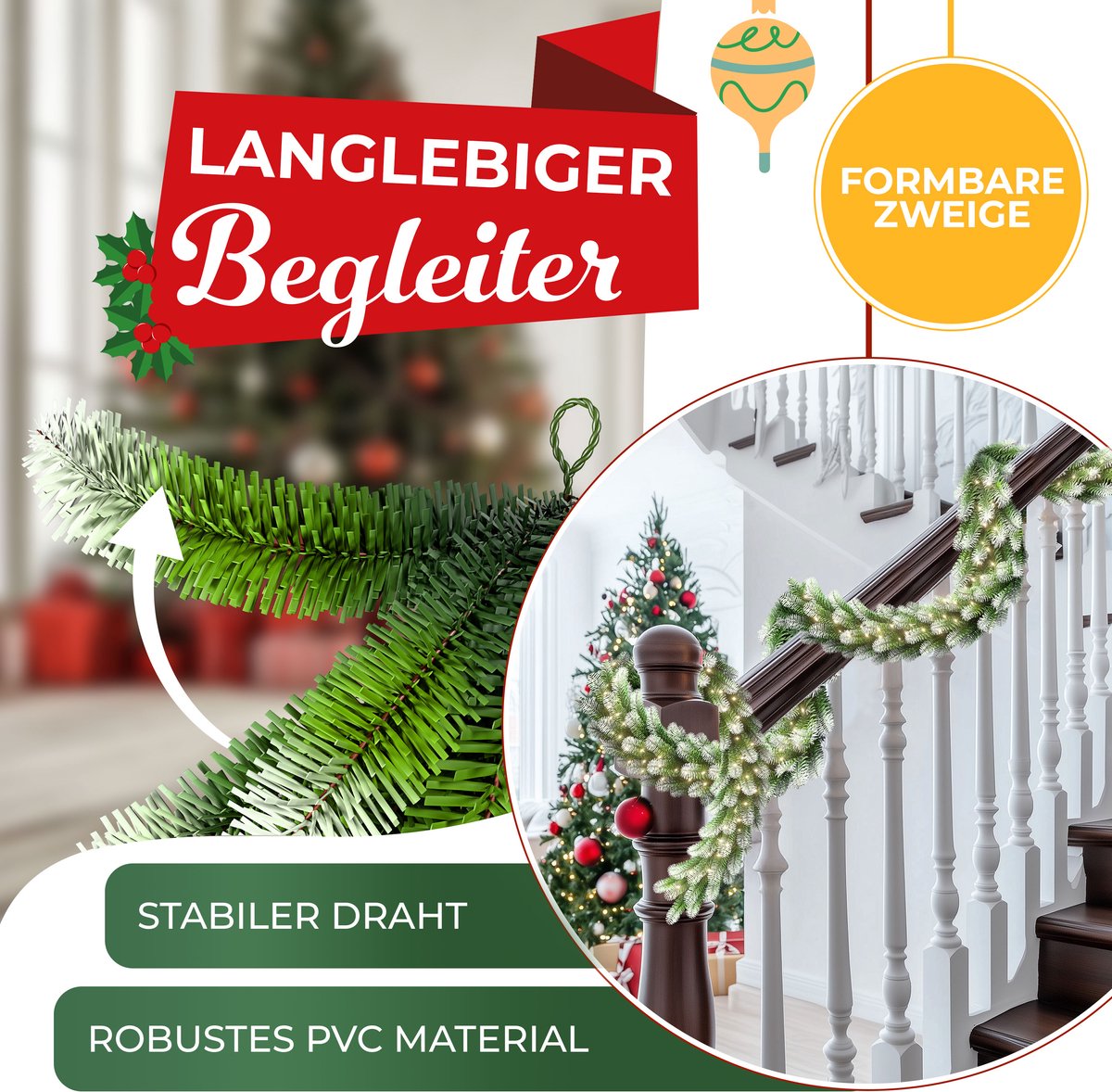KESSER® Guirlande met verlichting - Kerstguirlande LED Kerstslinger Kerstversiering Kerstdecoratie – foto 2