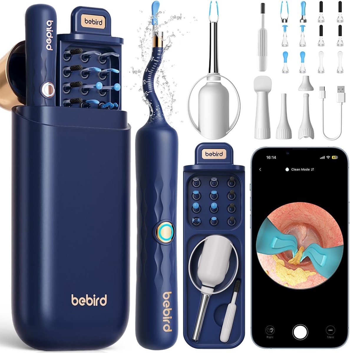 Bebird Oorreiniger Smart Visual Ear Cleaner- Slimme oorreiniger- Flexibele camera- Bluetooth- Neus- Mond- Reizen-Reis- Hoesje- Travel- Otoscope- Tweezer- Oorreiniger- Veilig-Wifi
