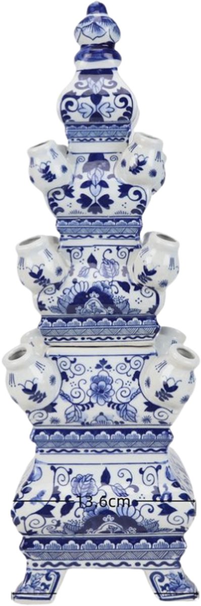 Delftsblauwe piramidevaas 46cm hoog - tweedelig